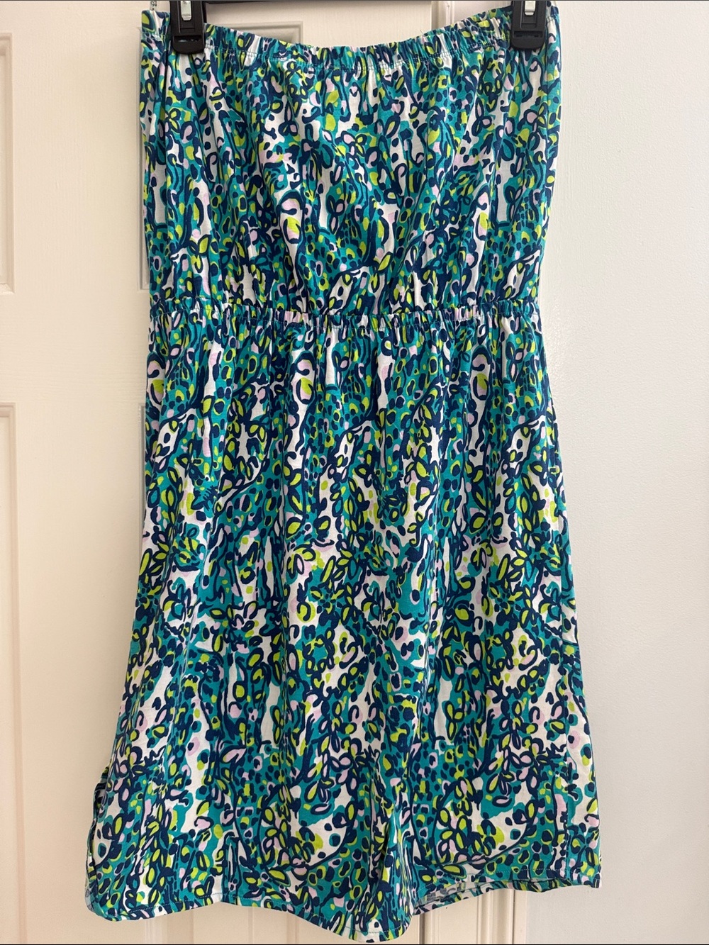 Lilly Pulitzer Windsor Strapless Dress Blue Green Print Size medium